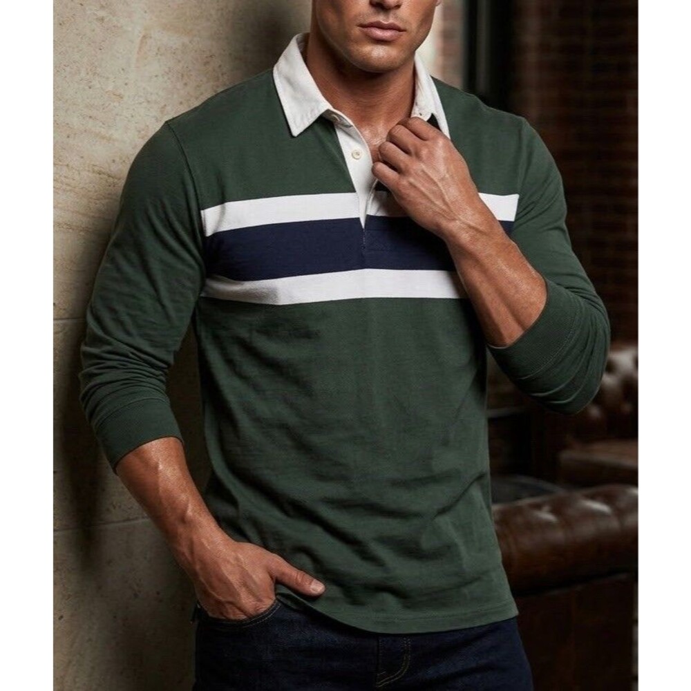 🔥VTG 90’s Rugby Striped Polo RARE Cotton Mens Size M Vintage Green Blue White